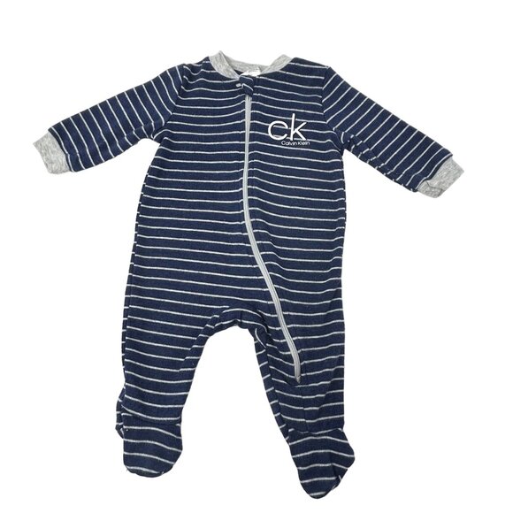 Baby Boys-3 Sleepers - Navy, Lt. Orange, White w/ Colorful Stripes - Size 0-3 M - Picture 2 of 8